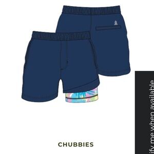 NWT! Chubbies Navy Athlounger.“The Burners” 7”.Neon Tropical Boxer Brief liner.